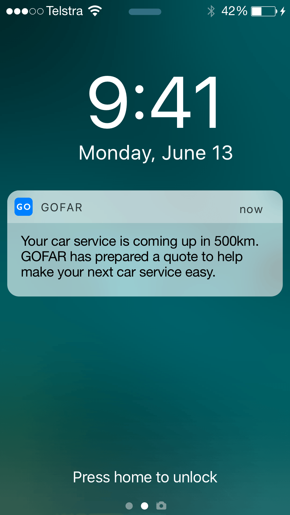 Phone notification from GOFAR on upcoming car service plus quote.