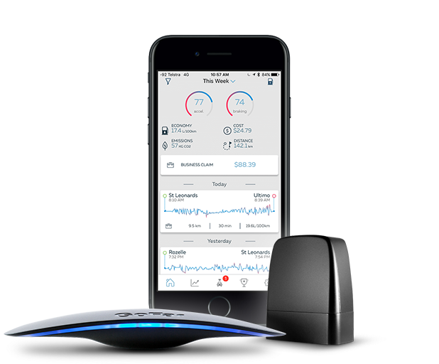 GOFAR Ray with adapter and mileage tracker on smartphone