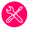 white and pink gear icon