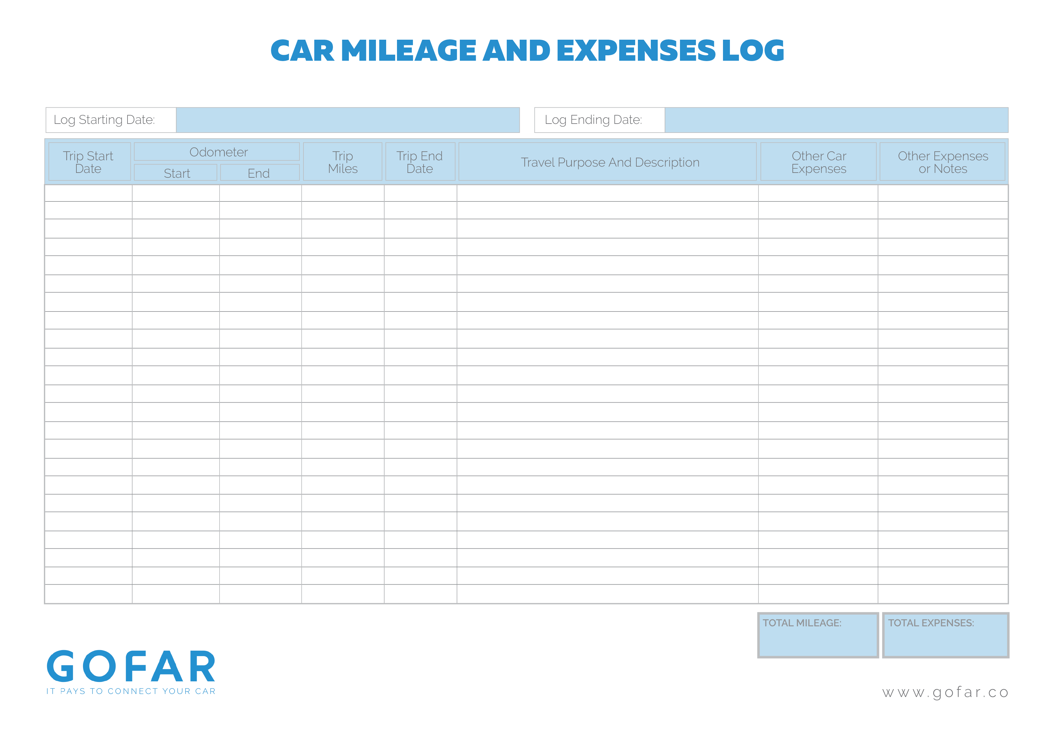 25 Printable IRS Mileage Tracking Templates GOFAR